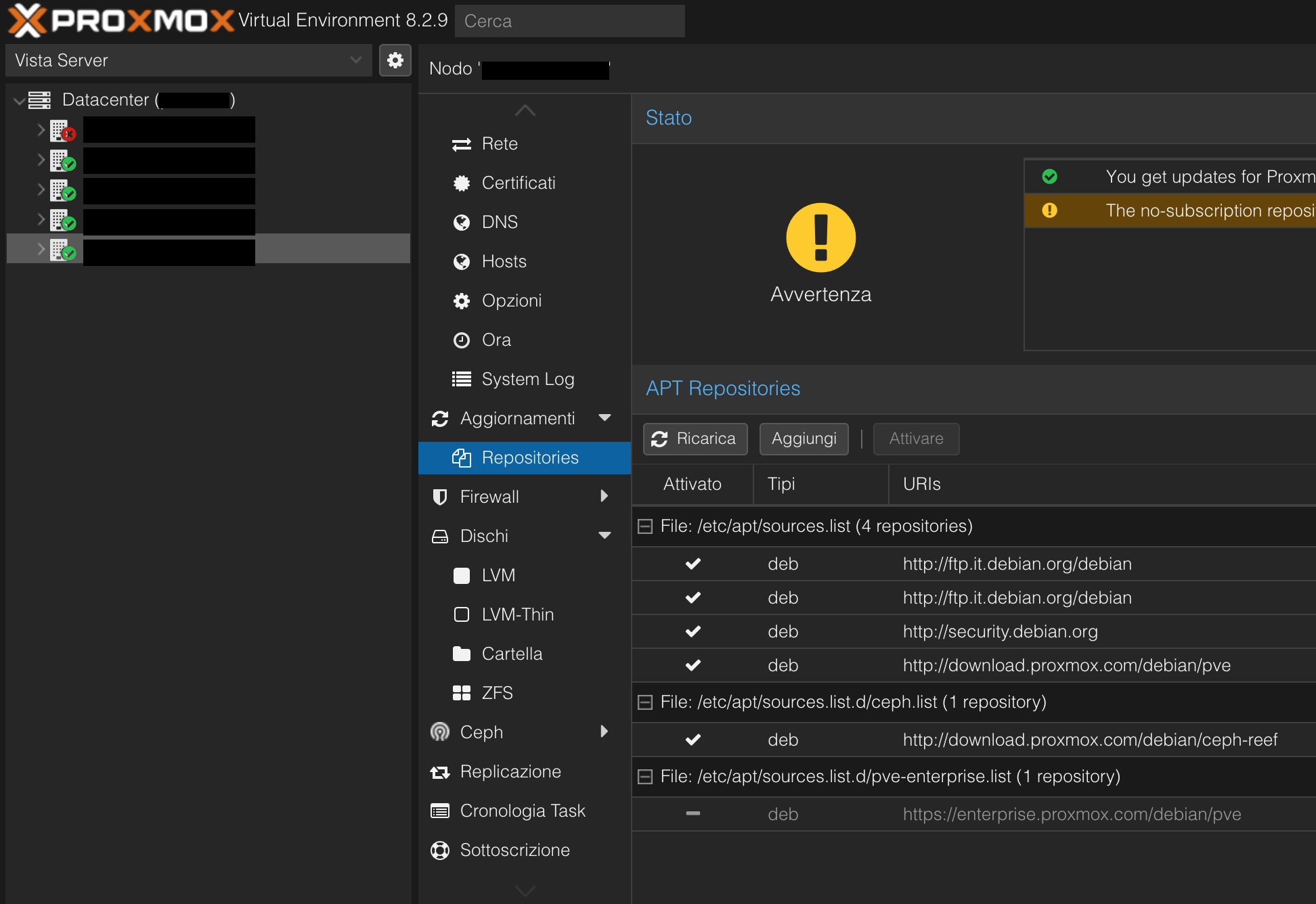Schermata configurazione Repository